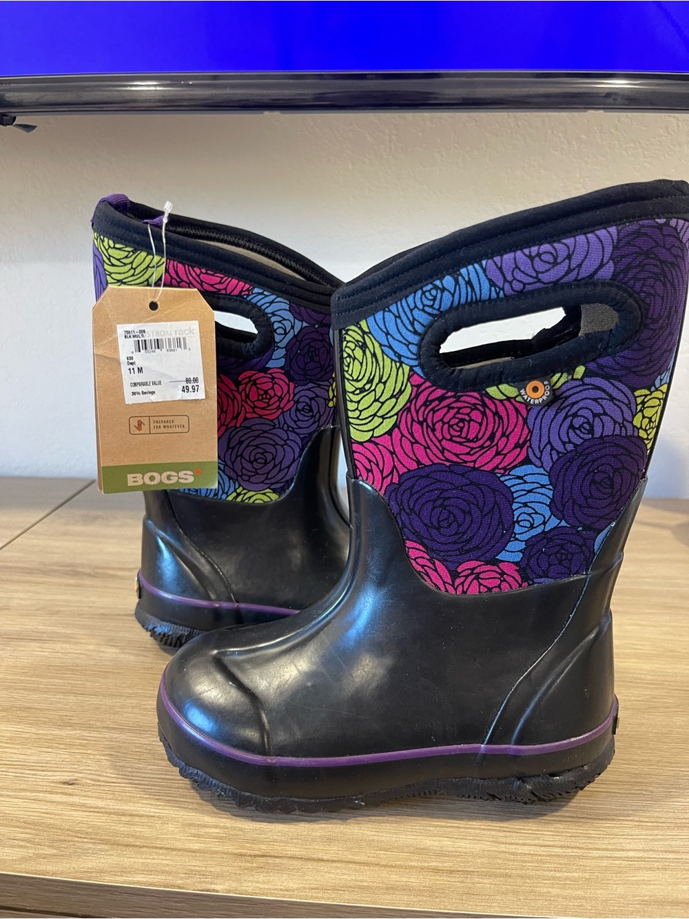 Bogs Kids Floral Handle Rain Boots - Purple Pink Blue Green